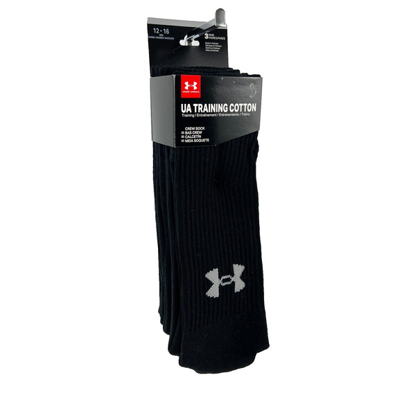 Under Armour Men’s Training Cotton Socks 3 Pairs Crew Black Shoe Size 12 –16 NWT - Picture 12 of 13